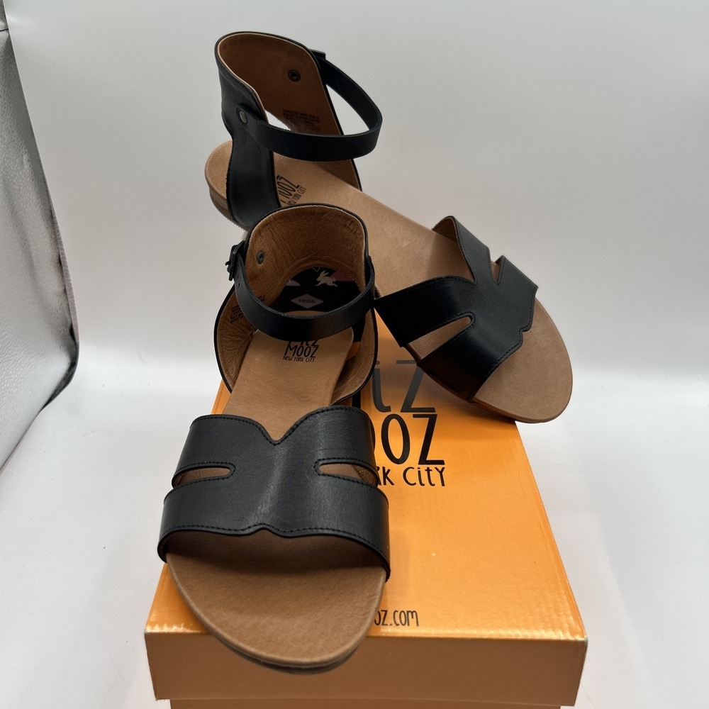 MizMooz Annalise Women's Ankle Strap Sandals,Black Leather,EU 41WIDE,NEW/DEFECTS